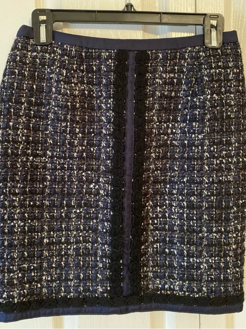 Tory Burch “Annabelle” NWT Navy Tweed Bouclé Lined Skirt Sz 2 Back Zip MSRP $345